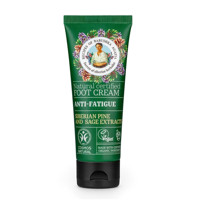 RECEPTY BABUSHKI AGAFI RBA. NATURAL CERTIFIED FOOT CREAM ANTI FATIGUE, 75 ML