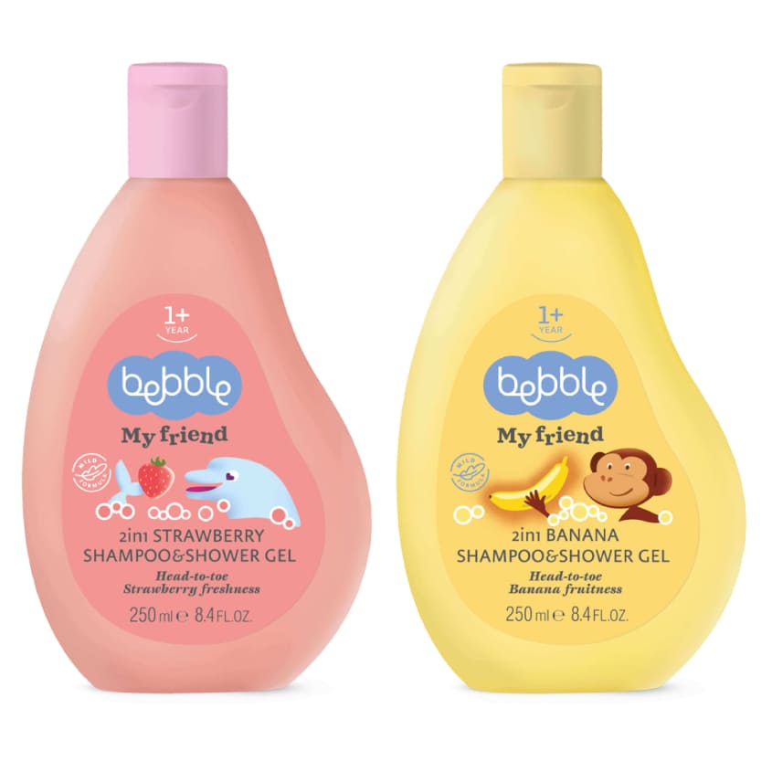 BEBBLE DUO SET: 2IN1 BANANA SHAMPOO AND SHOWER GEL + 2IN1 STRAWBERRY SHAMPOO AND SHOWER GEL