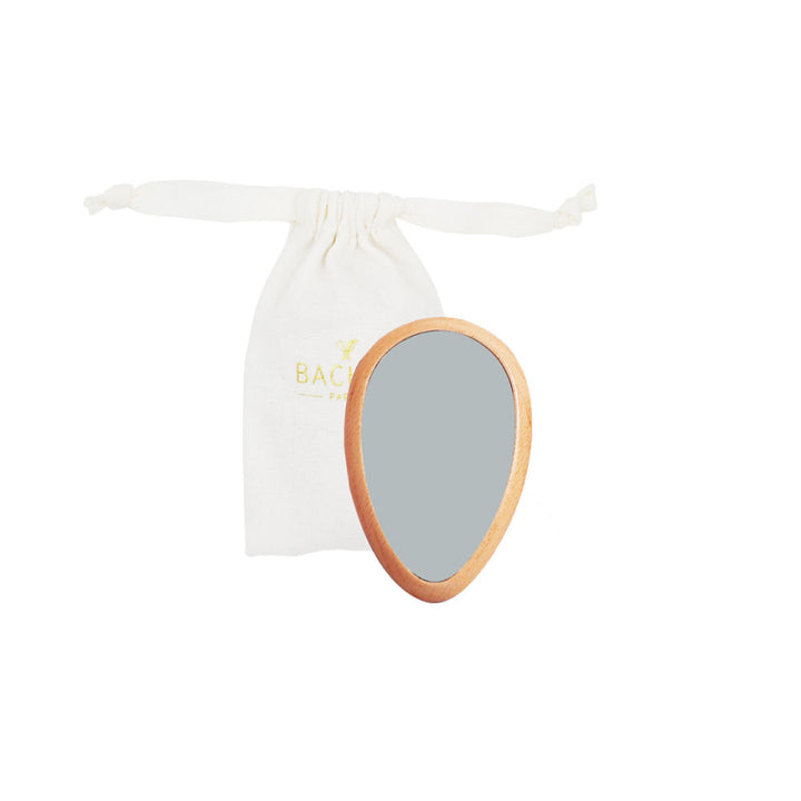 Handheld Wooden Mirror in a Cotton Pouch