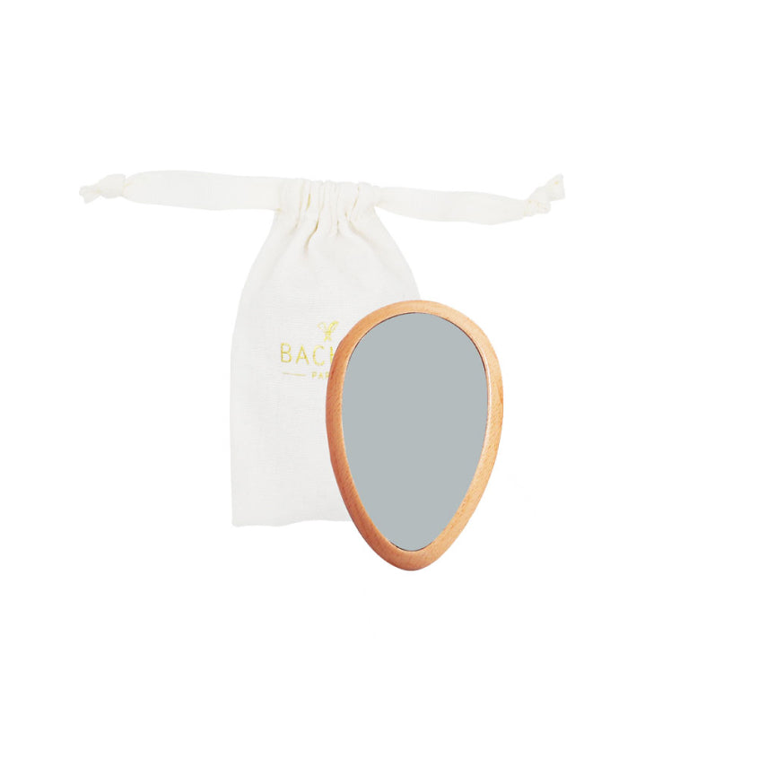 WOODEN HAND MIRROR + COTTON POUCH