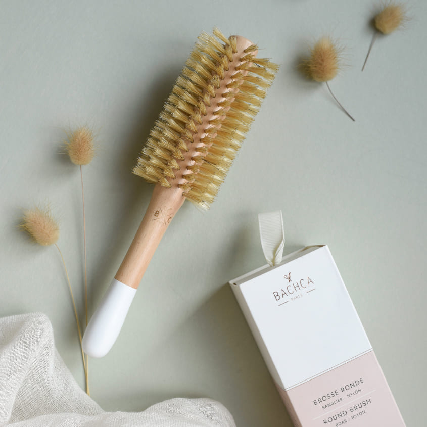 ROUND WOODEN HAIR BRUSH - BOAR BRISTLES