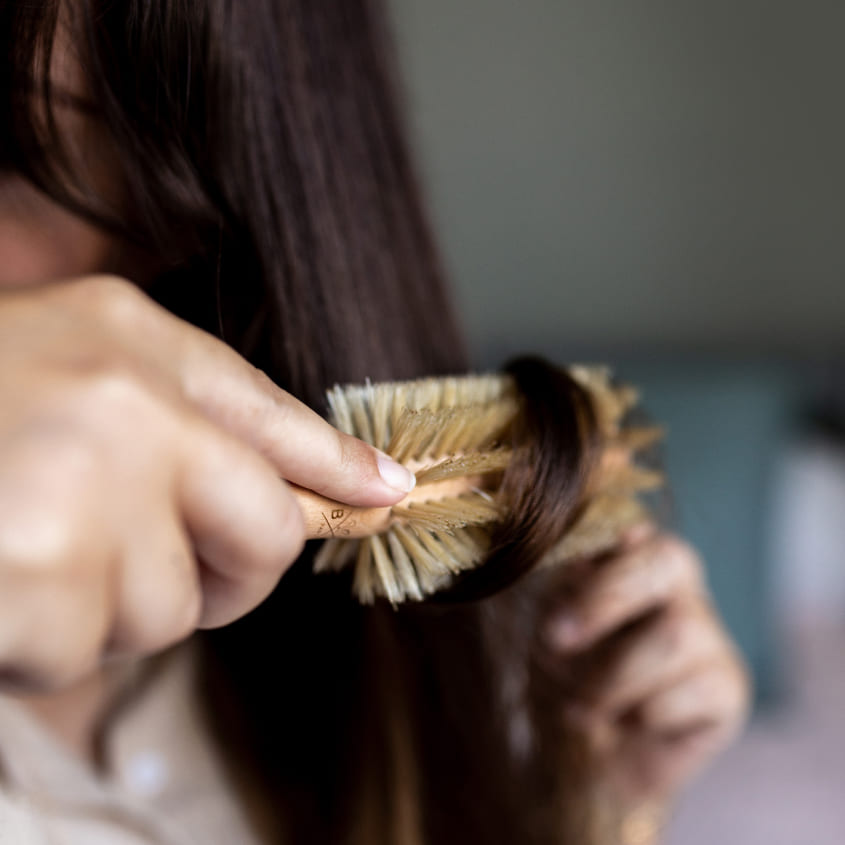 ROUND WOODEN HAIR BRUSH - BOAR BRISTLES