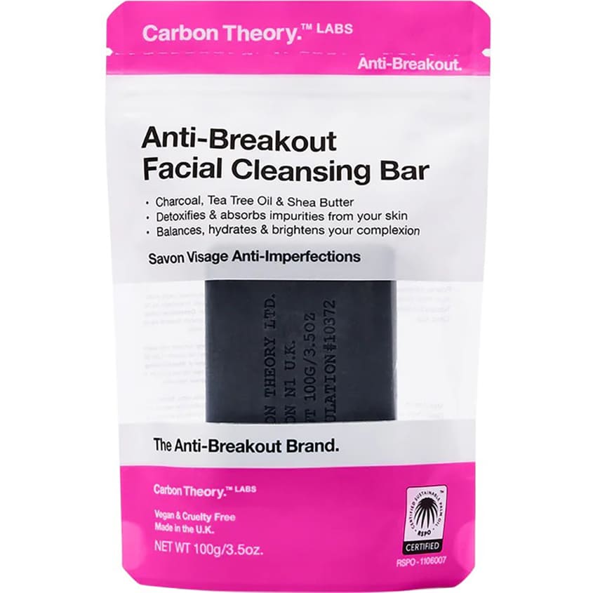 CARBON THEORY CHARCOAL & TEA TREE OIL BREAKOUT CONTROL FACIAL CLEANSING BAR, 100G