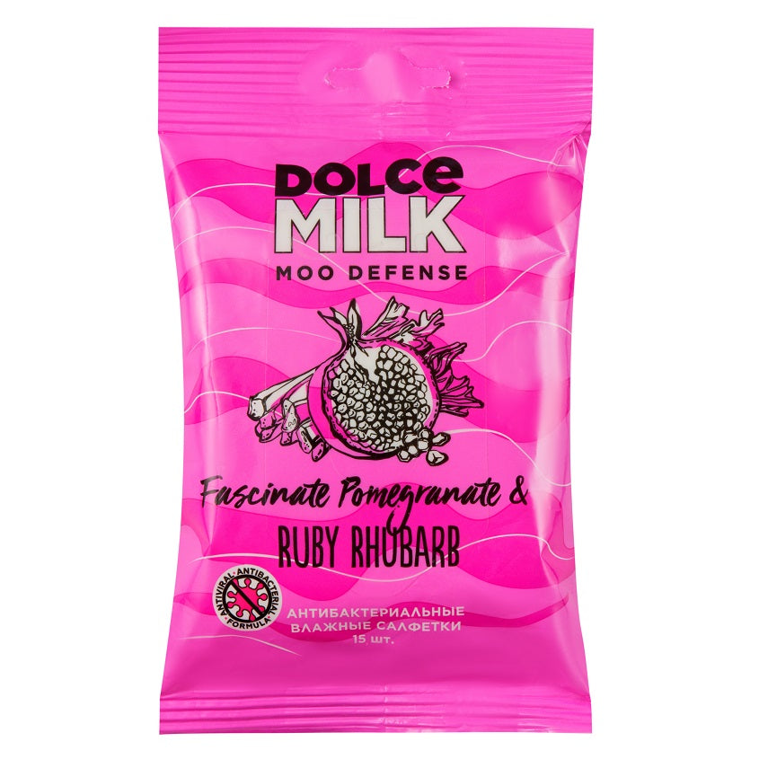 DOLCE MILK Wet antibacterial wipes RHUBARB & POMEGRANATE 15 pcs