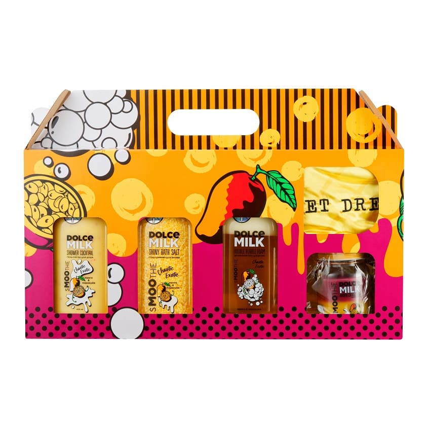 DOLCE MILK SET 238 (salt+smoothie s.g+bath foam Chaotic Exotic 400ml+candle Chaotic Exotic 85g)box – متجر إلكتروني