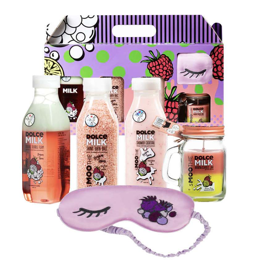 DOLCE MILK SET 239 (salt+smoothie s.g+bath foam Dream Team 400ml+candle Dream Team 85g)box – buy online