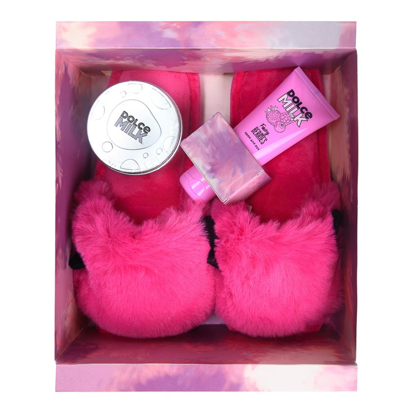DOLCE MILK Set 242 (slippers + foot cream Fig Bombe + hand cream Fairy Berries 75 ml) box