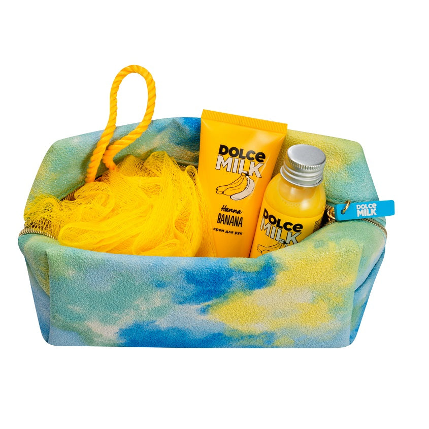 DOLCE MILK Set 243 (shower gel Hanna Banana 100 ml + hand cream Hanna Banana + sponge yallow) cosmetic bag – متجر إلكتروني
