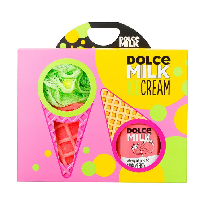 Set 257 (sponge ice cream pink/green + shower gel Merry Miss Wild Strawberry 300 ml) box