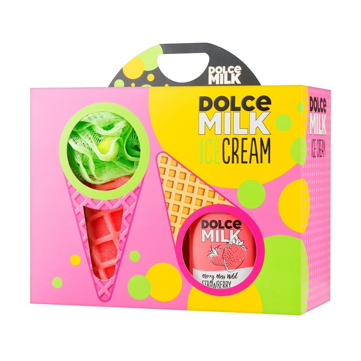 Gifts for her Set 257 (sponge ice cream pink/green + shower gel Merry Miss Wild Strawberry 300 ml) box