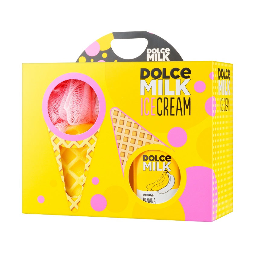DOLCE MILK Set 258 (sponge ice cream yellow/pink + shower gel Hanna Banana 300 ml) box
