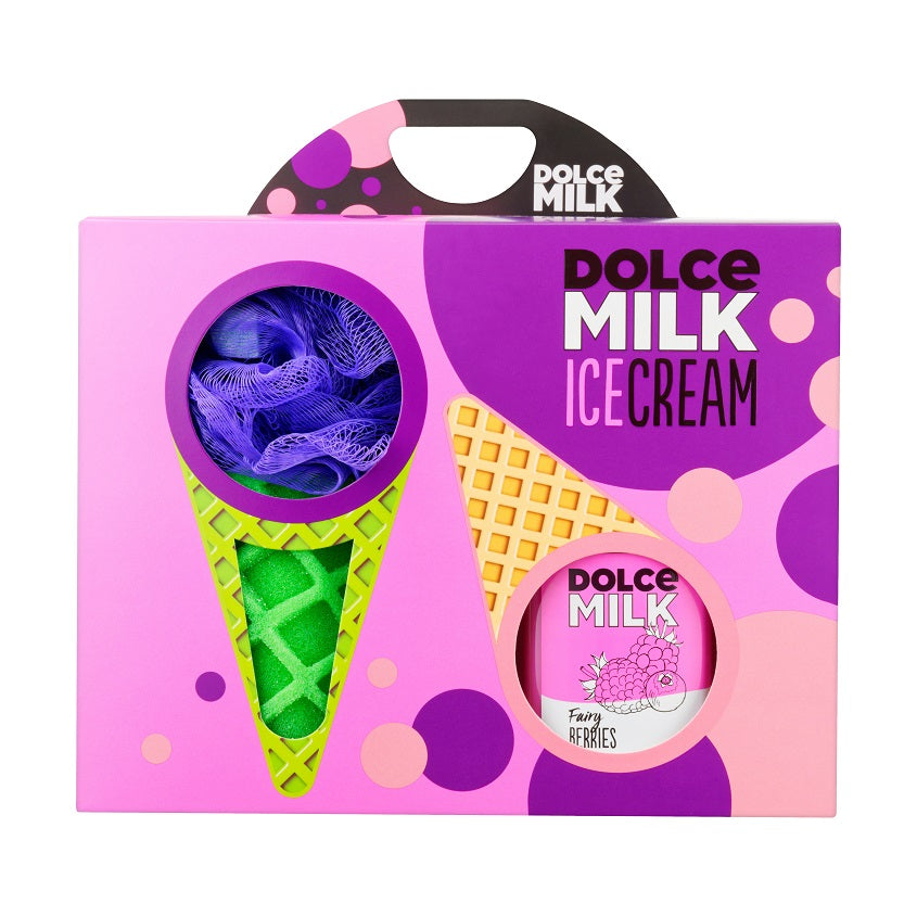DOLCE MILK Set 259 (sponge ice cream green/violet + shower gel Fairy Berries 300 ml) box