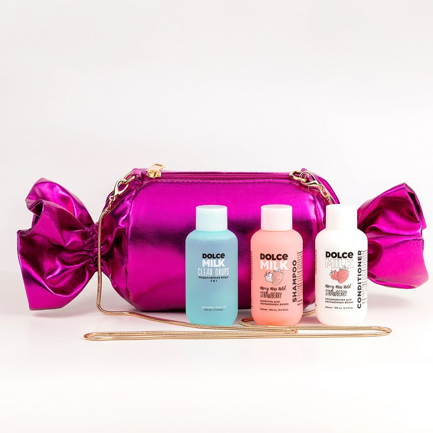 DOLCE MILK Set 269 (shampoo,conditioner Merry Miss Wild Strawberry 100ml + micellar water 100ml)candy-bag