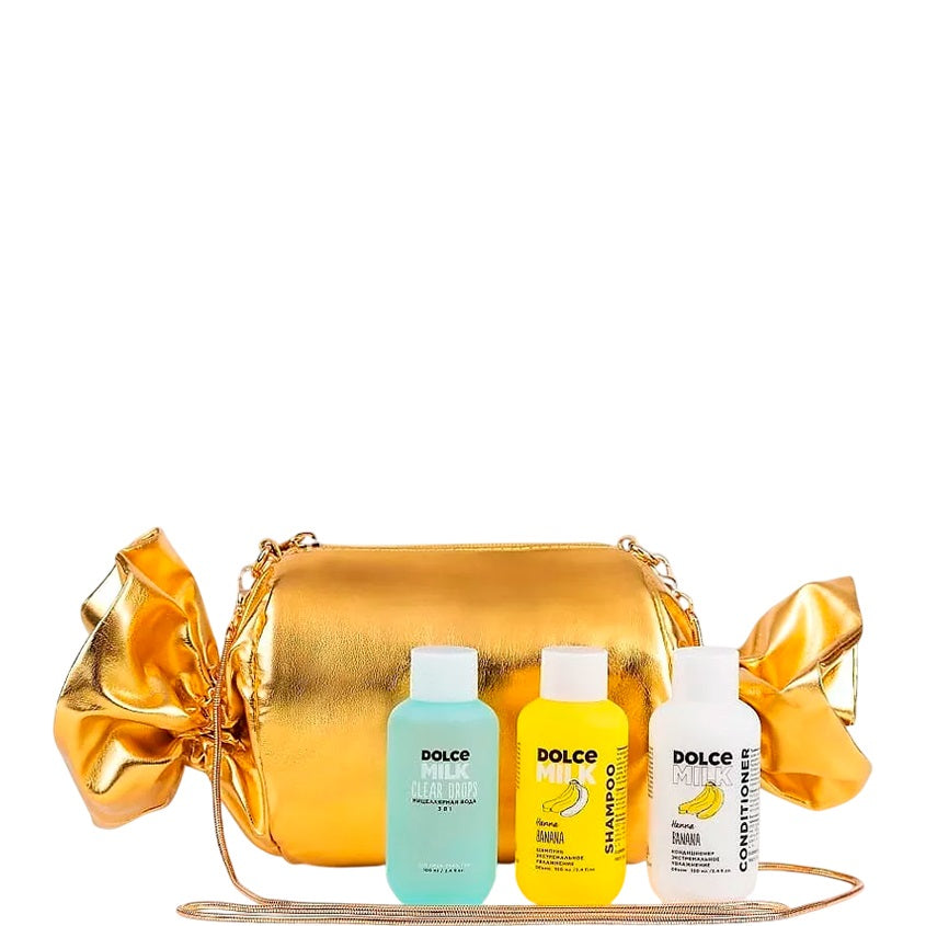 DOLCE MILK Set 270 (shampoo+conditioner+micellar water Banana 100 ml) gold bag