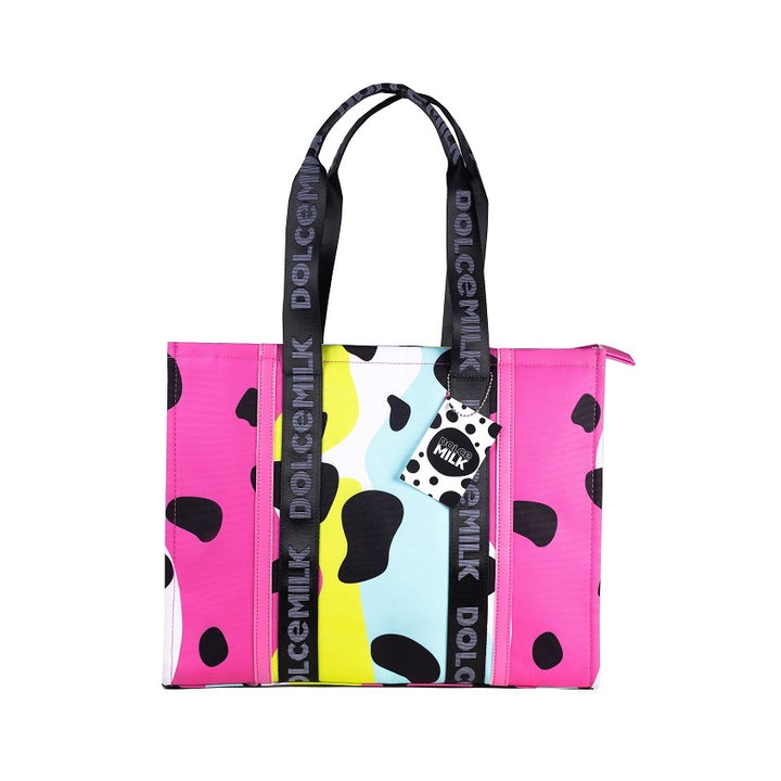 Women's Shopping Bag, Cow spots pink-green