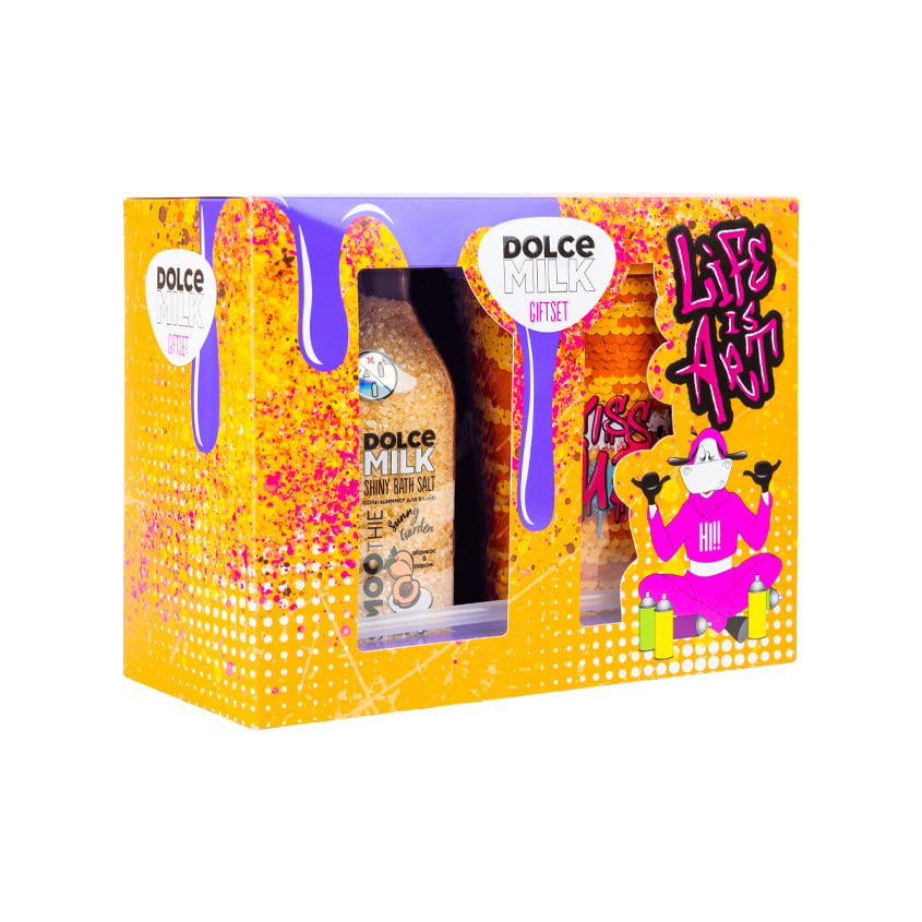 DOLCE MILK Set 303 (gliter glass orange+bath salt Sunny Garden 400ml)