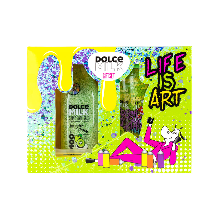 DOLCE MILK Set 304 (gliter glass green+bath salt Green Dream 400ml) – online store