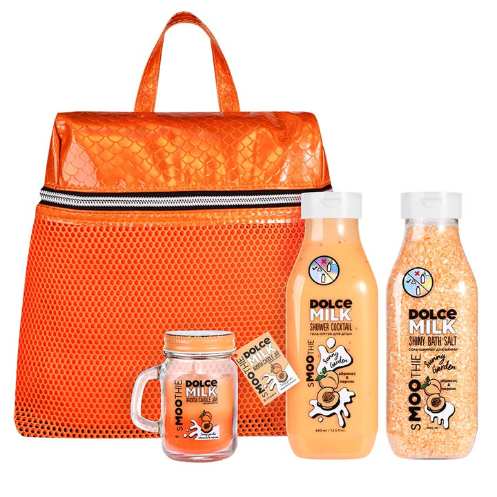 SET 312 (bath shimmer salt+smoothie shower gel Sunny Garden 400ml+candle Sunny Garden 85g)bag