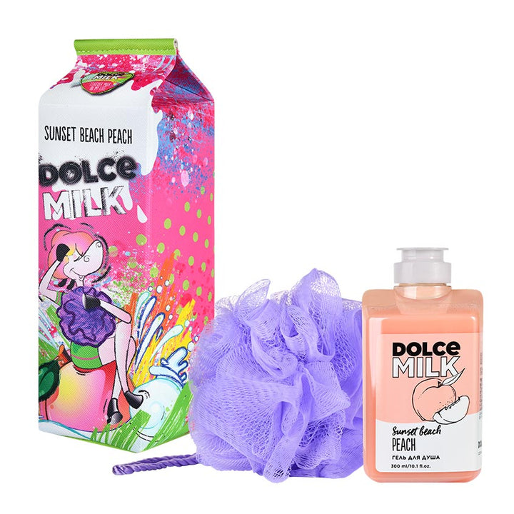 Gifts Set 325 (sponge violet + shower gel Sunset beach peach 300 ml) bag