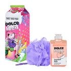 DOLCE MILK Set 325 (sponge violet + shower gel Sunset beach peach 300 ml) bag
