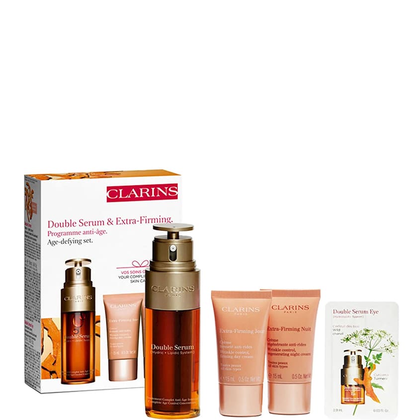 CLARINS SET(DOUBLE SERUM 50ML+EXTRA-FIRMING DAY CREAM 15ML+NIGHT CREAM 15ML+DOUBLE SERUM EYE 0.9ML)