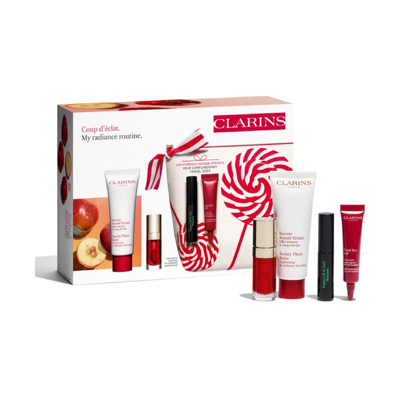 CLARINS SET (MASCARA SUPRA LIFT&CURL+LIP COMFORT OIL+BEAUTY FLASH BALM 50ML+TOTAL EYE LIFT TRIAL 7ML) – شراء أونلاين