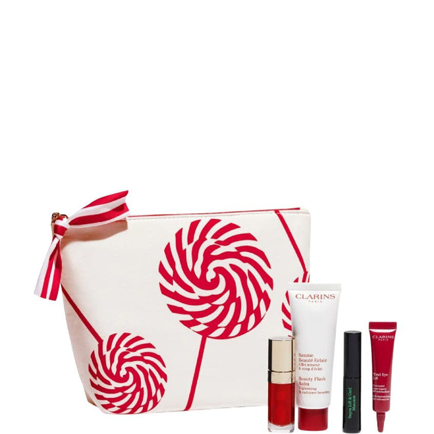 CLARINS SET (MASCARA SUPRA LIFT&CURL+LIP COMFORT OIL+BEAUTY FLASH BALM 50ML+TOTAL EYE LIFT TRIAL 7ML)