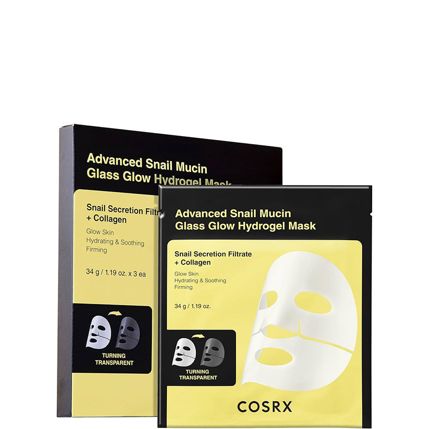 COSRX ADVANCED SNAIL MUCIN GLASS GLOW HYDROGEL MASK, 3 PCS