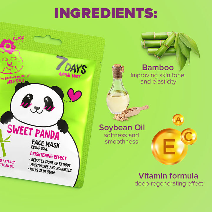 FACE MASK SWEET PANDA EVENS SKIN TONE WITH BAMBOO EXTRACT AND SOYBEAN OIL 28 G
