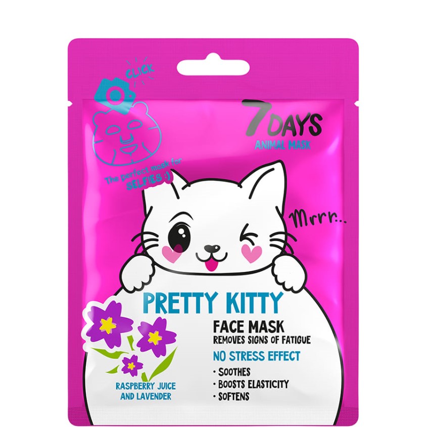 7DAYS FACE MASK PRETTY KITTY REMOVES SIGNS OF TIREDNESS WITH RASPBERRY JUICE AND LAVENDER 28 G