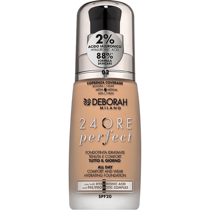 DEBORAH MILANO 24ORE PERFECT - ALL DAY COMFORT AND WEAR - HYDRATING FOUNDATION 03-CARAMEL BEIGE 30ml
