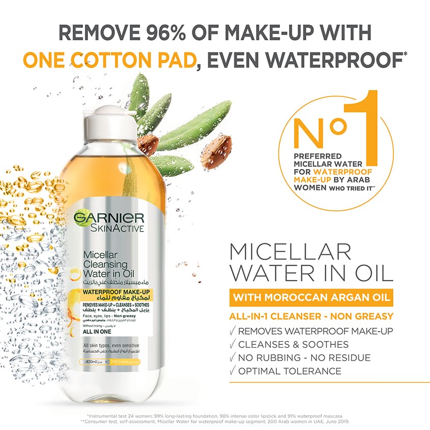 SkinActive Micellar Cleansing Water In Oil for Waterproof Make-Up
