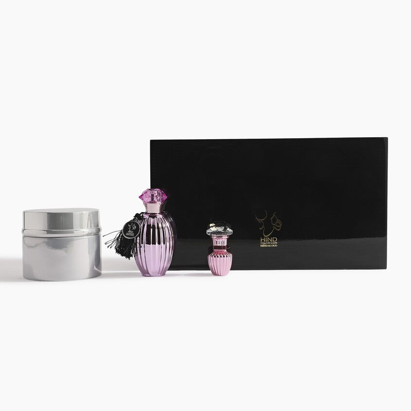 HIND AL OUD PINK LUX SET(EDP 50ML+OIL 3ML+DOKHOON 125G)