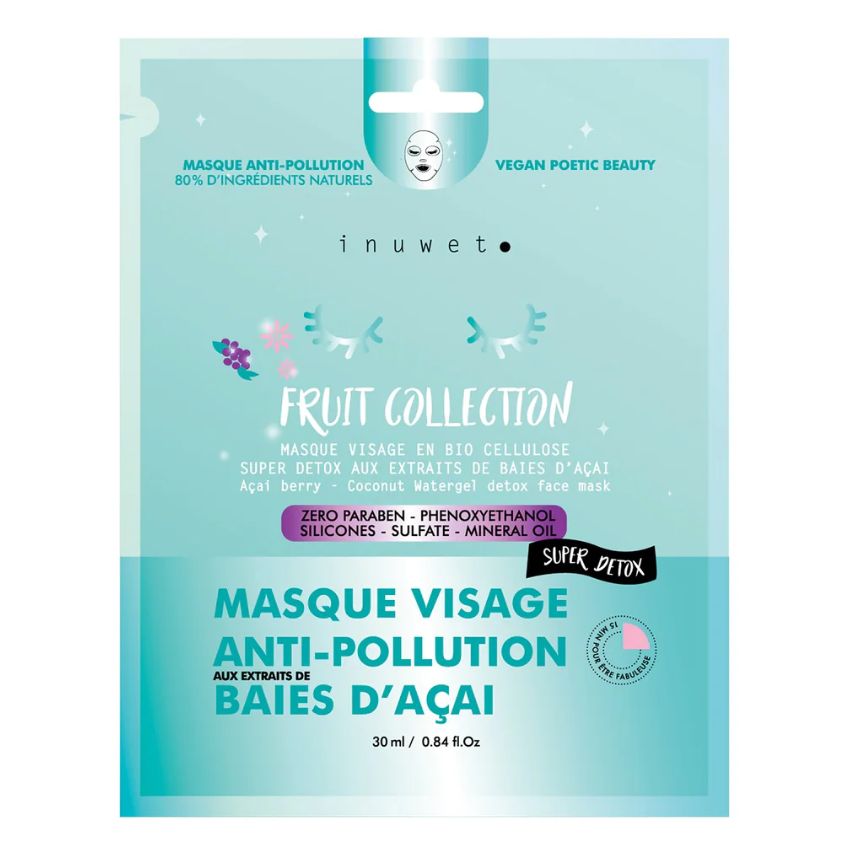 INUWET FRUIT COLLECTION - FACE MASK ANTI POLLUTION DETOX ACAI BERRIES 30ML
