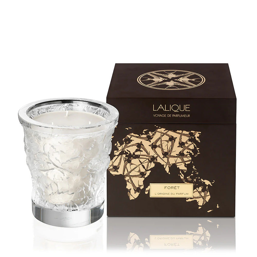 LALIQUE CRYSTAL CANDLE VASE FORET 750G