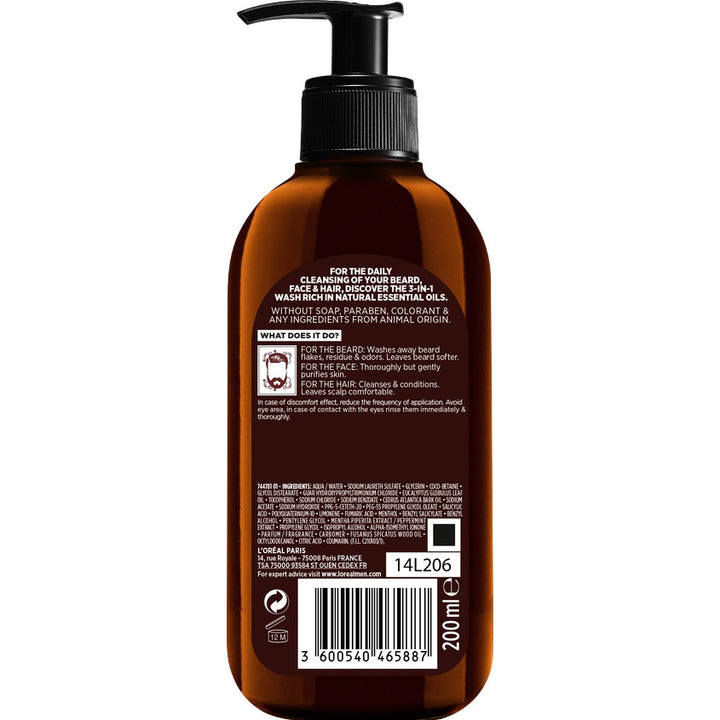 Cleansing Gel 3 in 1 for Beard + Face + Hair, with Cedarwood Oil Men Expert Barber Club