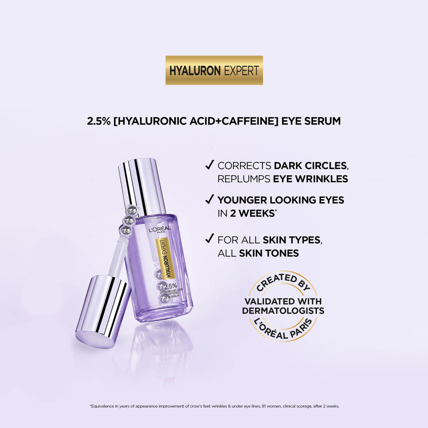 L'ORÉAL PARIS EYE SERUM WITH 2.5% HYALURONIC ACID, CAFFEINE AND NIACINAMIDE 20 ML – توصيل مجاني