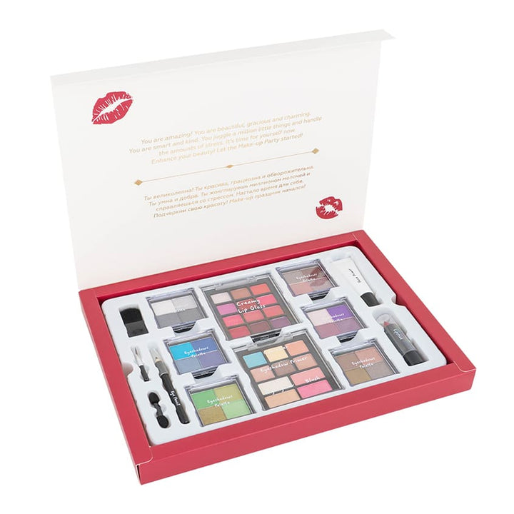 MAKE-UP PARTY NEVER ENDS SET in a cardboard box 320*230*28mm (6 x 4C eyeshadow compact, 1 x 12C lip