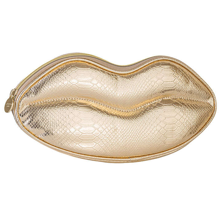 Golden Lip-Shaped Cosmetic Bag My Treasure
