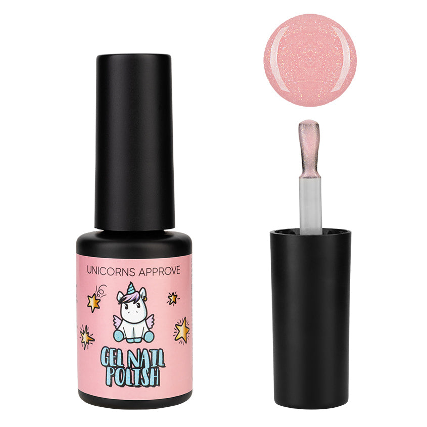 Gel nail polish 004, dusty pink base, gold shimmer, 6 ml