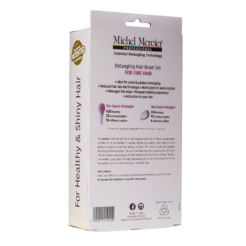 MICHEL MERCIER PINK PASTEL SET (HOME & TRAVEL DETANGLER FINE HAIR) – buy online