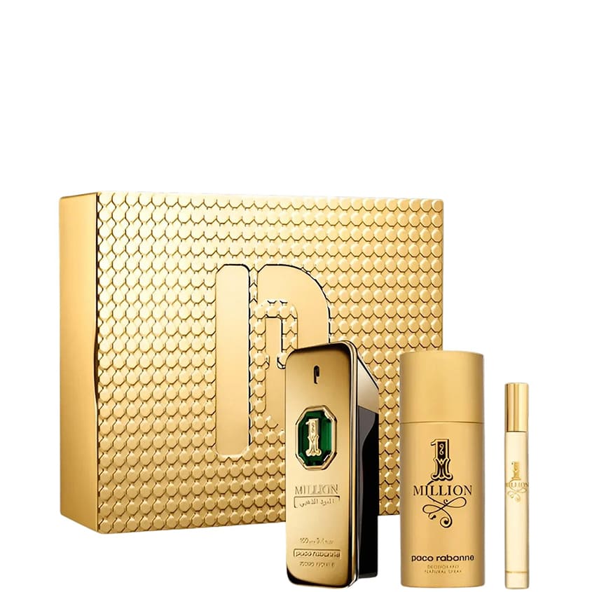RABANNE رابان وان مليون جولدن عود سيت، إيو دو بارفوم، سبراي 100 مل + مزيل العرق 150 مل + إيو دو بارفوم، سبراي 10 مل