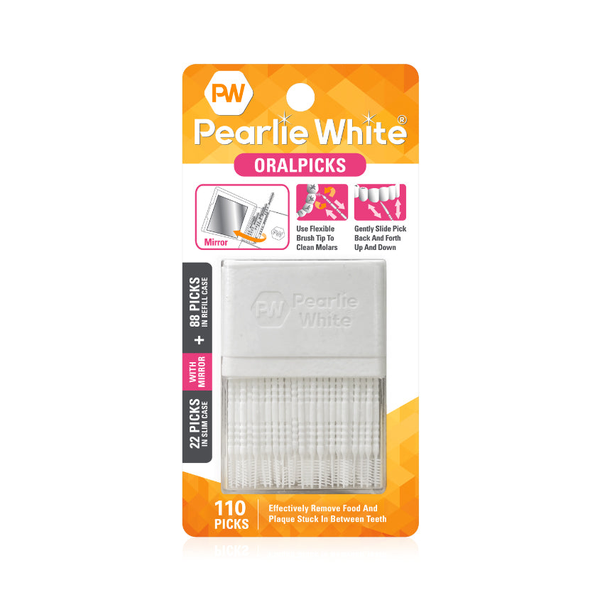 PEARLIE WHITE بيرلي وايت أورال بيكس علبة رفيعة مع مرآة، 110 قطعة