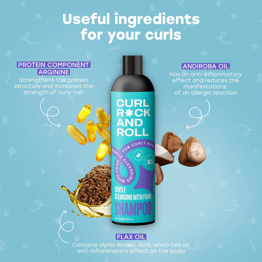 CURL ROCK AND ROLL كيرل روك آند رول شامبو تنظيف لطيف مع رغوة للشعر المجعد، 270 مل – توصيل مجاني