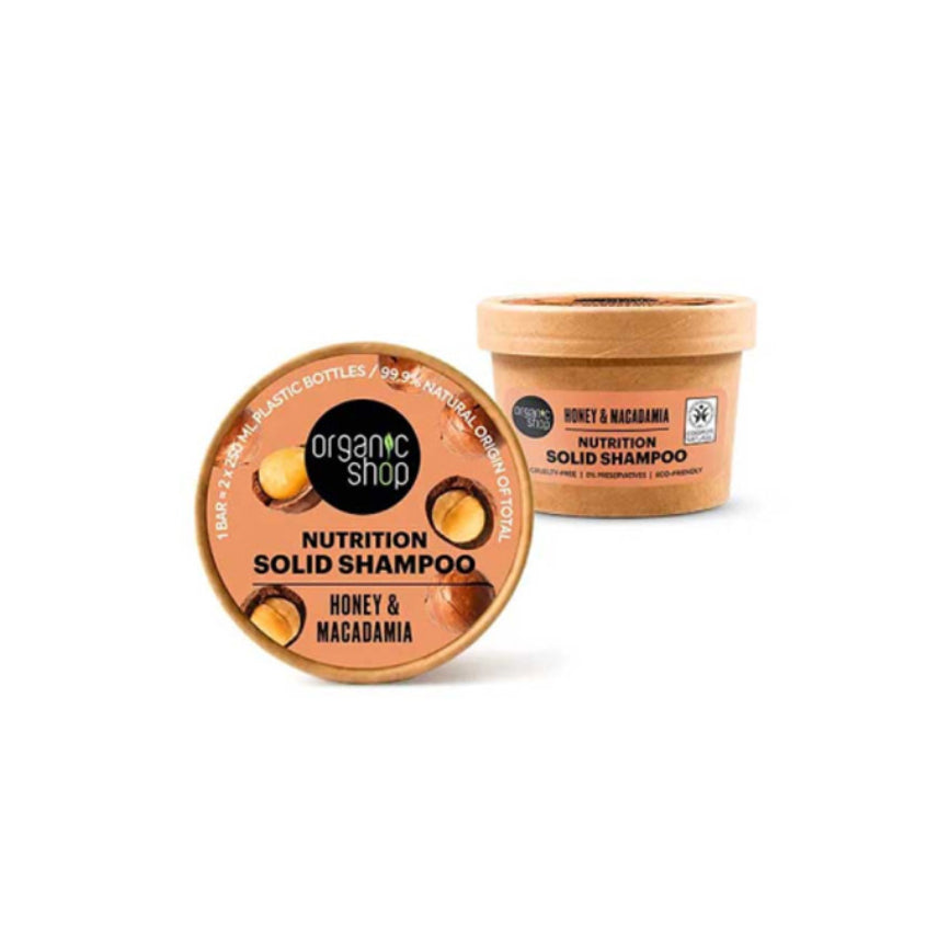 ORGANIC SHOP SOLID BARS. NUTRITION SOLID SHAMPOO. HONEY AND MACADAMIA, 60 G