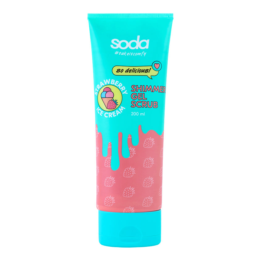 SODA SHIMMER GEL SCRUB #takeitcomfy STRAWBERRY ICE CREAM, 200 ml