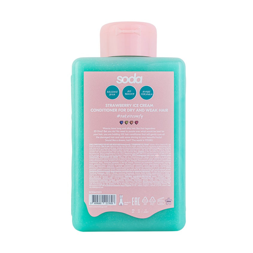 SODA CONDITIONER FOR DRY AND WEAK HAIR #takeitcomfy STRAWBERRY ICE CREAM, 300 ml – buy online