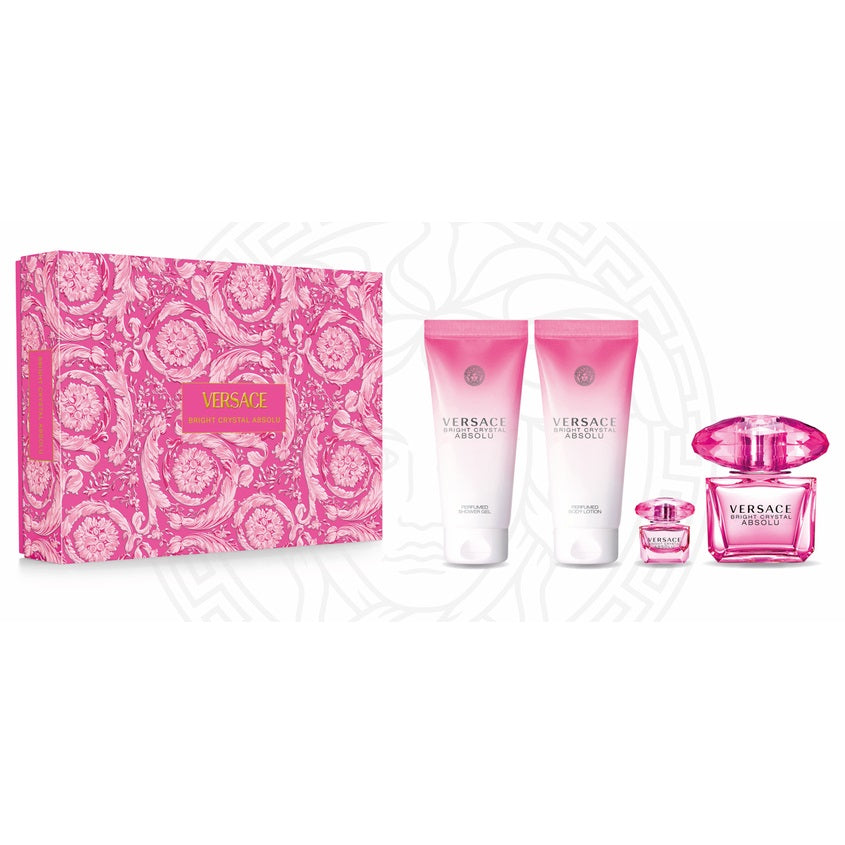 VERSACE BRIGHT CRYSTAL ABSOLU SET (EDP 90 ML+ EDP 5 ML + BODY LOTION 98 ML+ SHOWER GEL 98 ML)