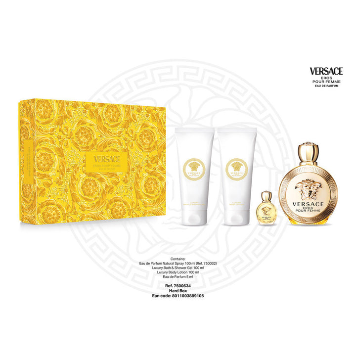 Gifts for her VERSACE EROS POUR FEMME SET (EDP 100 ML+SHOWER GEL 100 ML+ BODY MILK 100 ML+ EDP 5 ML)