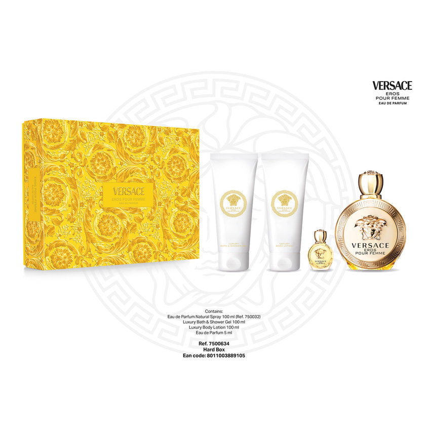 VERSACE EROS POUR FEMME SET (EDP 100 ML+SHOWER GEL 100 ML+ BODY MILK 100 ML+ EDP 5 ML)